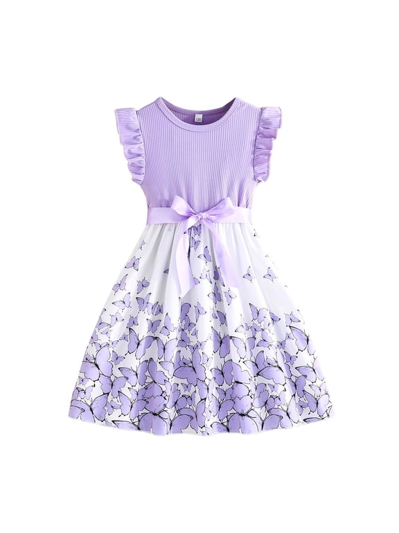 Toddler Girls Dresses Easter Flowers Ruffles Sleeveless Sundress Bowknot Round Neck A-Line Dresses Summer Girls Dress Vintage Party Dress