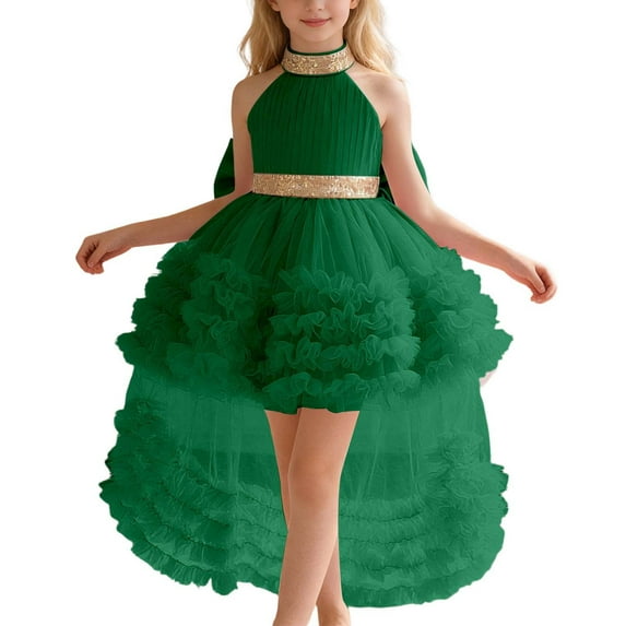 RMGVDSD Toddler Girls Dresses Elegant Party Dress Halter Neck Gown For Pageant Recital Performance Birthday Princess Tulle Dresses Vintage Party Dress