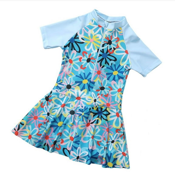 RMGVDSD Toddler Girls Swimsuit One Piece Swimsuits Short Sleeve Swim Dress Cartoon Print Skirted Bathing Suits Summer Beach Swimwear Lightweight Swimsuits