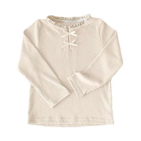 RMGVDSD Toddler Girls T-Shirts Cute Bow Blouse Elegant Lace Collar Top Long Sleeve Casual Tee Shirts Kids Ruffled T Shirts Hallowmas Vintage 5-6 Years