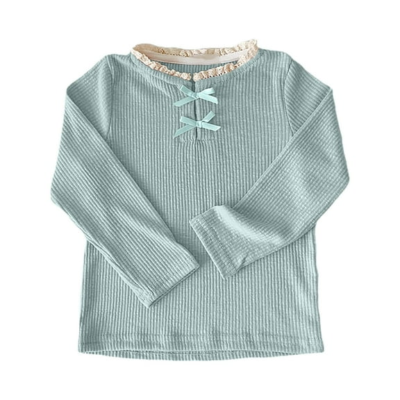 RMGVDSD Toddler Girls T-Shirts Cute Bow Blouse Elegant Lace Collar Top Long Sleeve Casual Tee Shirts Kids Ruffled T Shirts Vintage Casual 9-10 Years