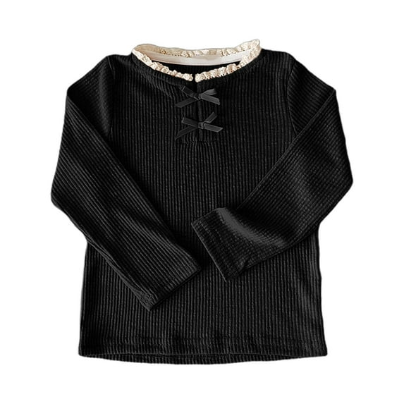 RMGVDSD Toddler Girls T-Shirts Cute Bow Blouse Elegant Lace Collar Top Long Sleeve Casual Tee Shirts Kids Ruffled T Shirts Vintage Casual 9-10 Years