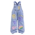 thumbnail image 1 of RMGVDSD Toddler Girls Vintage Floral Heart Graphic Denim Jumpsuit Baggy Wide Leg Jeans Denim Overalls With Pockets Casual Wear Classic Leisure Trousers, 1 of 8