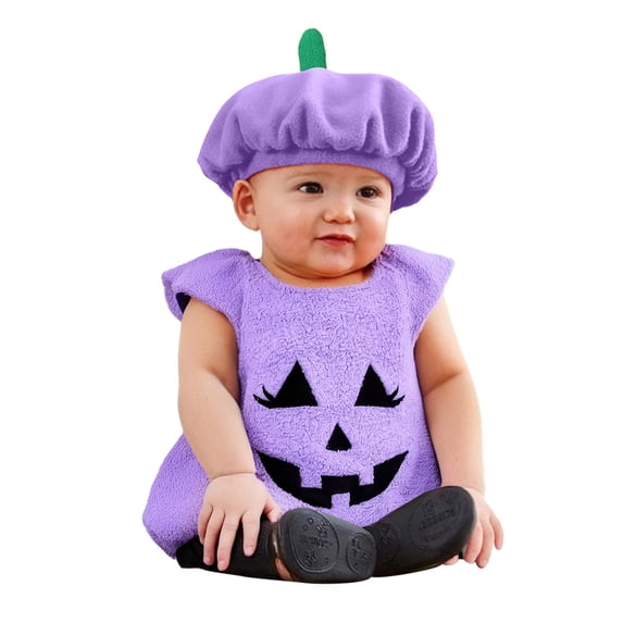 RMGVDSD Toddler Baby Girl Boy Halloween Pumpkin Outfit Long Sleeve Pullover Tops + Hat 2Pcs Outfits Soft Cute Clothes 3-6 Months