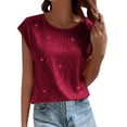 thumbnail image 1 of RMGVDSD Trendy Tops for Women Solid Color Sequin Round Neck Tee Shirts Shiny Cap Sleeve T Shirts Fashion Blouse Tops Casual Party Wear Soft Women Tee Tops, 1 of 9