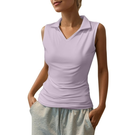 RMGVDSD Trendy Womens Tank Tops Women's Sleeveless Golf Polo Shirts Collared V Neck Tennis Tank Tops Quick Dry Athletic Tanks Shirt Casual Basic Shirts