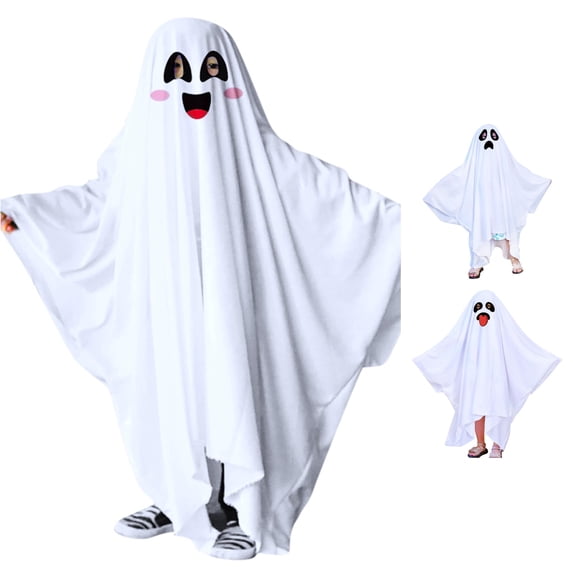 RMGVDSD Unisex Toddler Kids Girls Boys Halloween Ghost Outfit Hooded Poncho Cape Long Robe Children Holiday Party Clothes 5-9 Years