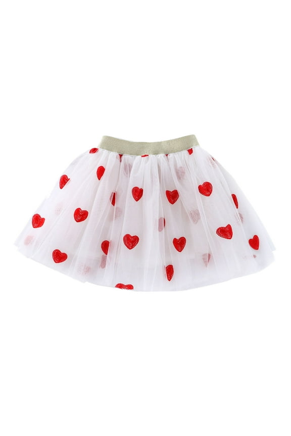 Valentine's Day Toddler Kids Baby Girls Tutu Skirt Heart Embroidery Mesh Ballet Tutu Skirts Dancing Princess Skirt Valentine's Day Dress