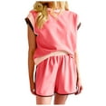 thumbnail image 1 of RMGVDSD Women 2 Piece Outfits Summer Sports Suit Round Neck Short Sleeve Tops Blouses And Shorts Sets With Pockets Women Shorts Sets Beachwear, 1 of 8