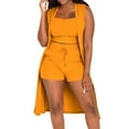 thumbnail image 1 of RMGVDSD Women 3 Piece Outfits Ribbed Sleeveless Long Cardigan Crop Tank Tops Bodycon Shorts Sets Sweatsuit Set Comfort Sweatsuits for Women, 1 of 6