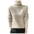 thumbnail image 1 of RMGVDSD Women Autumn Winter Turtleneck Knitted Sweater With Slim Fit Solid Color Bottoming Shirt Soft Sweaters Long Sleeve Sweater Loose Fit Basic Pullover Top /Beige, 1 of 5