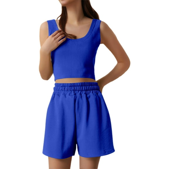 RMGVDSD Women Summer Shorts Sets 2 Piece Sleeveless Matching Crop Top And High Waisted Shorts Two Piece Outfits Vacation Beach Sweatsuits