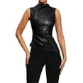 thumbnail image 1 of RMGVDSD Women Tank Tops 2025 Women's Solid Color Leather Collarless Asymmetrical Hem Slim Fit Sleeveless Tank Top Trendy Camisole, 1 of 7