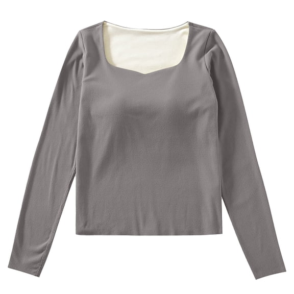 RMGVDSD Women Tee Shirts Ladies' V Neck Warm Long Sleeve Slim Top With Chest Pad Seamless Underwear With Sanding Bottoming Shirt Loose Trendy Tees