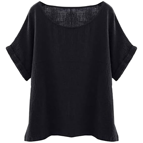 RMGVDSD Women Tops T Shirt Women's Linen Round Neck Patchwork Shirt Loose Fit Comfortable Top Casual Wear Trendy Going Out Tops