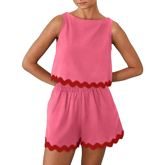 RMGVDSD Women's 2 Piece Beach Vacation Outfits Casual Cropped Tank Top High Waist Shorts Set Tracksuit Business Casual Dressy Outfit