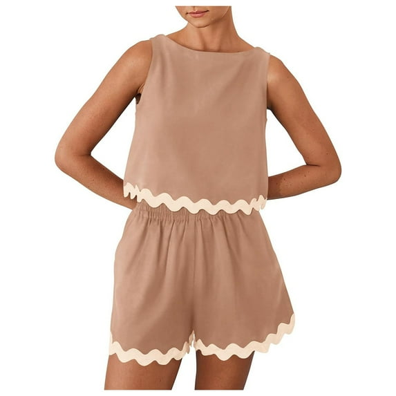 RMGVDSD Women's 2 Piece Beach Vacation Outfits Casual Cropped Tank Top High Waist Shorts Set Tracksuit Daily Casual Workout Sets