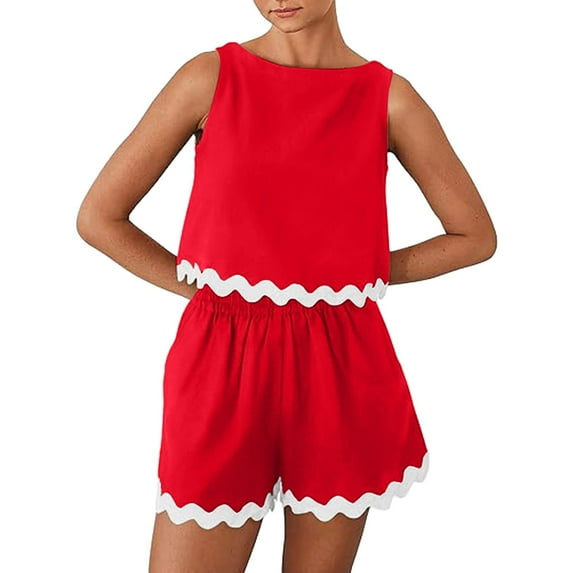 RMGVDSD Women's 2 Piece Beach Vacation Outfits Casual Cropped Tank Top High Waist Shorts Set Tracksuit Summer Womens Shorts Sets