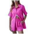 thumbnail image 1 of RMGVDSD Women's 2 Piece Outfits Summer Short Sets Short Sleeve Button Down Shirt Tops And Casual Shorts Suit Women Fashion Travel Outfits, 1 of 6