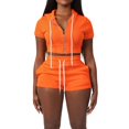 thumbnail image 1 of RMGVDSD Women's 2 Piece Outfits Summer Tracksuit Short Sleeve Crop Zipper Hoodie And Shorts Workout Sets Shorts Tracksuit Sweatsuits, 1 of 6