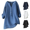 thumbnail image 1 of RMGVDSD Women's Blouses Loose Button Down Long Sleeve Tops Casual Collar V Neck Henley Shirts Solid Color Long Shirt Woman Blouse, 1 of 3