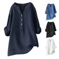 thumbnail image 1 of RMGVDSD Women's Blouses Loose Button Down Long Sleeve Tops Casual Collar V Neck Henley Shirts Solid Color Long Shirt Woman Blouse, 1 of 3
