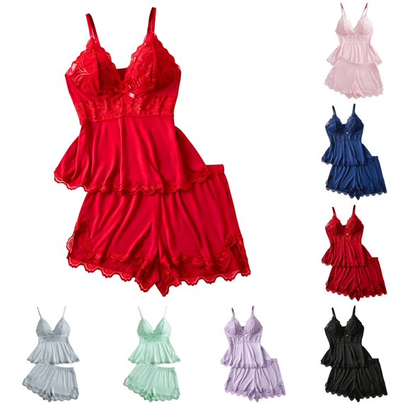 RMGVDSD Women's Cami Pajama Sets Soft Cozy Lace Nightwear Sleeveless Tank Tops and Shorts Sleepwear Set Lightweight Soft Pajamas Home Wear
