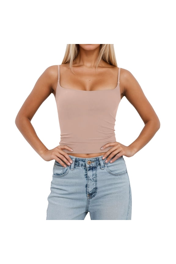 Women's Camisole Tank Tops Square Neck Crop Top Sleeveless Tank Top With Padding Adjustable Strap Camisole Layering Casual Wear Cute Trendy Tops