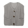 thumbnail image 1 of RMGVDSD Women's Cropped Sweater Vest Cute Crewneck Button Down Sleeveless Crop Knit Cardigan With Pockets Solid Color Knit Pullover Sweater Tops /Grey, 1 of 7