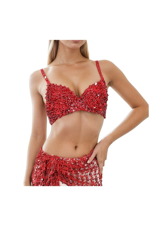 Women's Full Coverage Bra Sequine Bras Belly Dance Festival Performance Party Club Wear Bra Top Sequined Bra Comfort Minimizer Bras