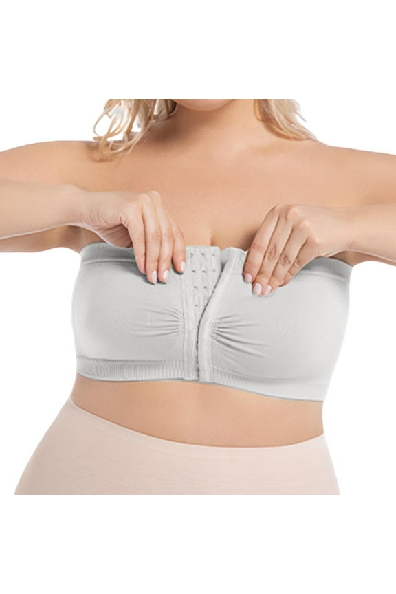 Women's Full Coverage Bra Women's Plus Size Strapless Bras Front Closure Bandeau Half Push Up Bra Wireless Bralette Everyday T-Shirt Bra