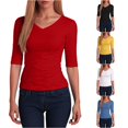 thumbnail image 1 of RMGVDSD Women's Half Sleeve V Neck T Shirts Elbow Length Sleeve Tshirt Solid Color Slim Fit Basic Tees Casual T-Shirt Top, 1 of 4