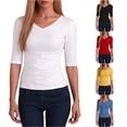 thumbnail image 1 of RMGVDSD Women's Half Sleeve V Neck T Shirts Elbow Length Sleeve Tshirt Solid Color Slim Fit Basic Tees Casual T-Shirt Top, 1 of 4