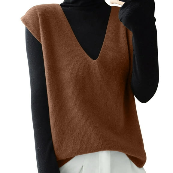 RMGVDSD Women's Knit Vest Deep V Neck Loose Fitting Sleeveless Pullover Sweater Vests Casual Wear Solid Color Sweater Fall Fashion Clothes /Brown