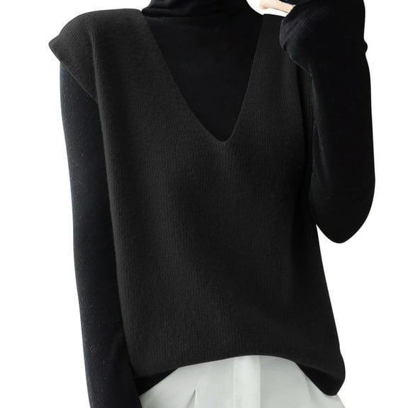 RMGVDSD Women's Knit Vest Deep V Neck Loose Fitting Sleeveless Pullover Sweater Vests Casual Wear Solid Color Trendy Pullover Sweater Top /Black