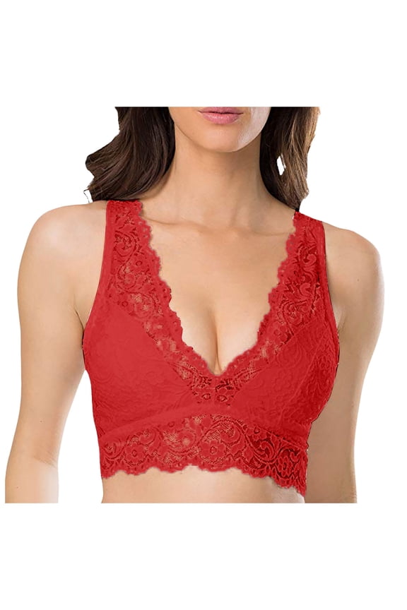Women's Lace Bralette Padded Bras For Women V-Neck Lace Bra No Underwire Bralettes Comfort Wireless Bras Everyday Brassiere Comfort Everyday Bras