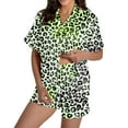 thumbnail image 1 of RMGVDSD Women's Leopard Print Pajama Set Sleepwear Silk Satin Pajamas Short Sleeved Button Up Top And Shorts Set Comfort Fit Workout Outfit, 1 of 7