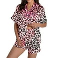 thumbnail image 1 of RMGVDSD Women's Leopard Print Pajama Set Sleepwear Silk Satin Pajamas Short Sleeved Button Up Top And Shorts Set Loose Fit Matching Outfits, 1 of 7