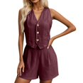 thumbnail image 1 of RMGVDSD Women's Linen Set Summer Casual Commuting Vest And Shorts Set V Neck Vest Shorts Work Suit Sets Comfortable Loose Loungewear, 1 of 5