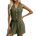 thumbnail image 1 of RMGVDSD Women's Linen Set Summer Casual Commuting Vest And Shorts Set V Neck Vest Shorts Work Suit Sets Women Fashion Travel Outfits, 1 of 5