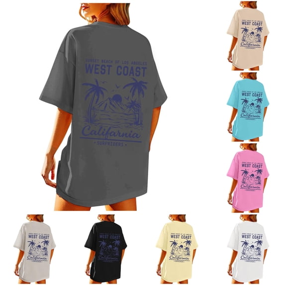 RMGVDSD Women's Oversized T Shirts Trendy Graphic Tees Crewneck Short Sleeve T-Shirts Summer Tops Beach Casual Loose Tshirts