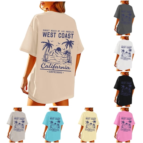 RMGVDSD Women's Oversized T Shirts Trendy Graphic Tees Crewneck Short Sleeve T-Shirts Summer Tops Beach Casual Loose Tshirts