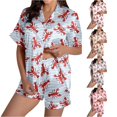 thumbnail image 1 of RMGVDSD Women's Pajama Sets Graphic Printed Short Sleeve Shorts Satin Pajamas Set for Home Comfortable Sleepwear Loungewear Outfit Halloween, 1 of 4
