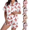 thumbnail image 1 of RMGVDSD Women's Pajama Sets Graphic Printed Short Sleeve Shorts Satin Pajamas Set for Home Comfortable Sleepwear Loungewear Outfit Halloween, 1 of 4