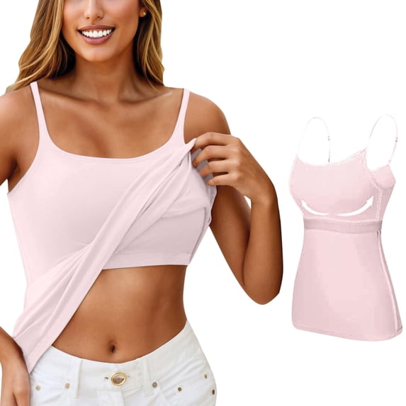 RMGVDSD Women's Shelf Bra Camisole Tops Built In Bra Tank Tops For Ladies Summer Casual Adjustable Spaghetti Strap Camisole Workout Top Soft Comfy Bralette