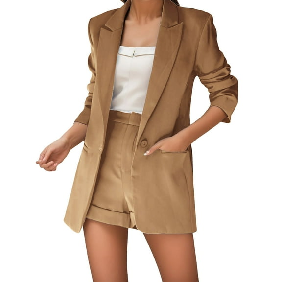 RMGVDSD Women's Shorts Suit Set Temperament Fashion Lapel Open Front Blazer Shorts Casual Business Suit Sets Business Casual Dressy Outfit