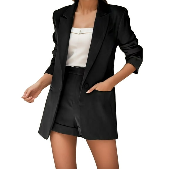 RMGVDSD Women's Shorts Suit Set Temperament Fashion Lapel Open Front Blazer Shorts Casual Business Suit Sets Women Fashion Travel Outfits