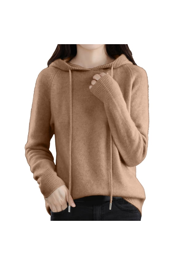 Women's Soft Hooded Pullover Sweater Fashion Knitted Long Sleeve Sweaters For Women Solid Color Fall Classic Soft Sweaters /Khaki