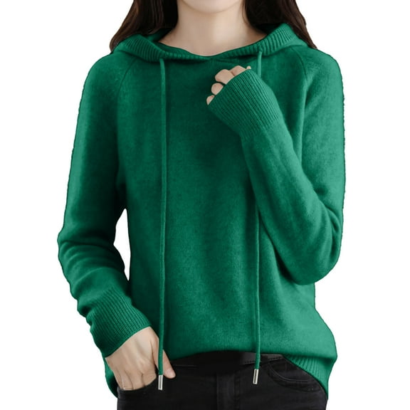 RMGVDSD Women's Soft Hooded Pullover Sweater Fashion Knitted Long Sleeve Sweaters For Women Solid Color Knit Fashion Sweater Coats /Green