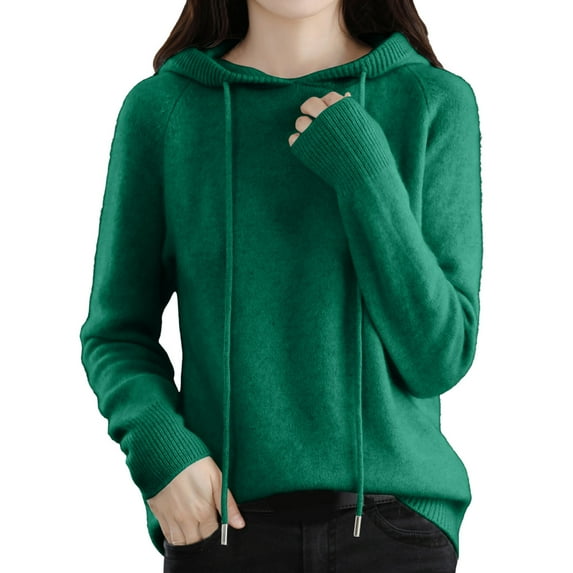 RMGVDSD Women's Soft Hooded Pullover Sweater Fashion Knitted Long Sleeve Sweaters For Women Solid Color Ladies Casual Knit Sweater /Green